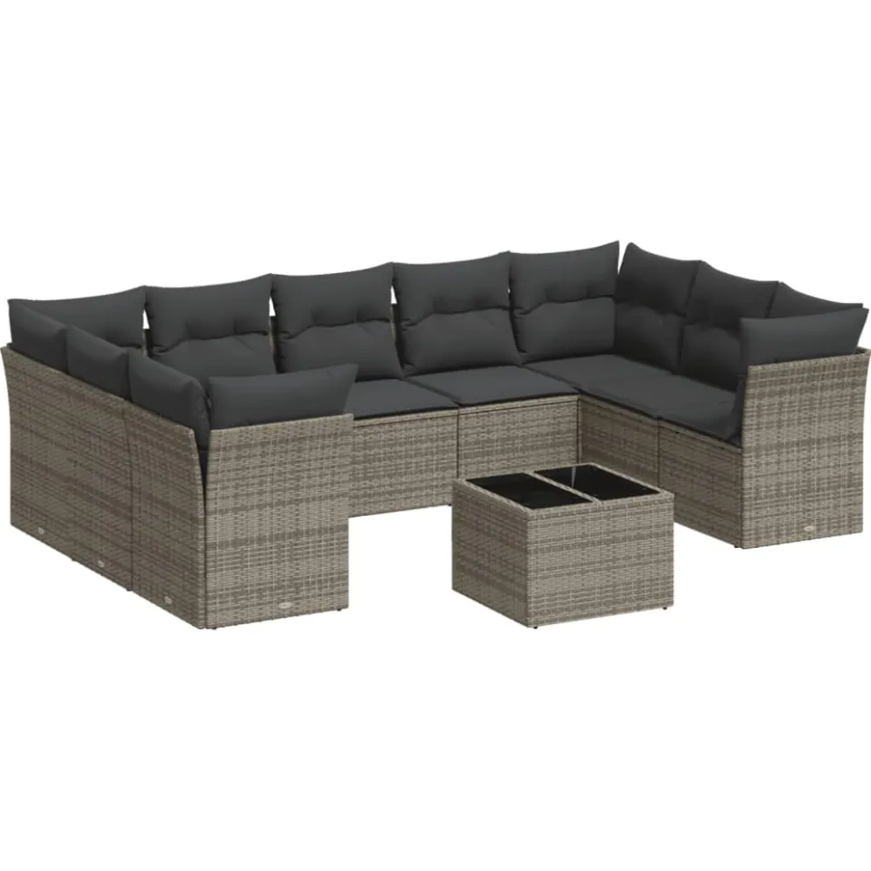 vidaXL 10-delige Loungeset met kussens poly rattan grijs, foto 4