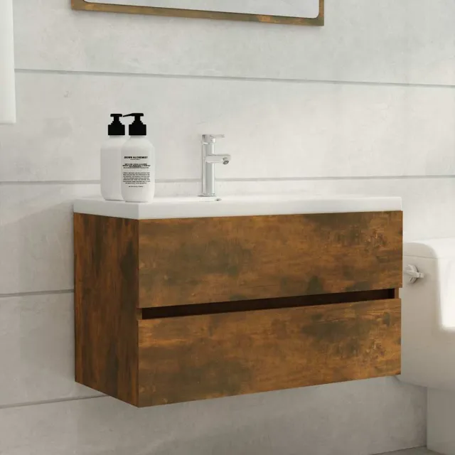 vidaXL Wastafelkast 80x38,5x45 cm bewerkt hout gerookt eikenkleurig, foto 2