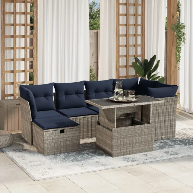 vidaXL 7-delige tuinbankset met kussens, grijs polyrotan, foto 2
