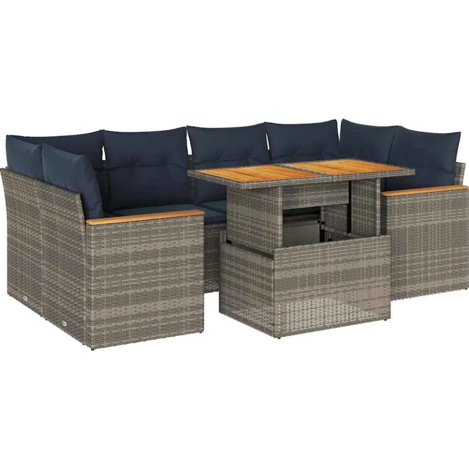 vidaXL 7-delige Loungeset met kussens poly rattan grijs, foto 3