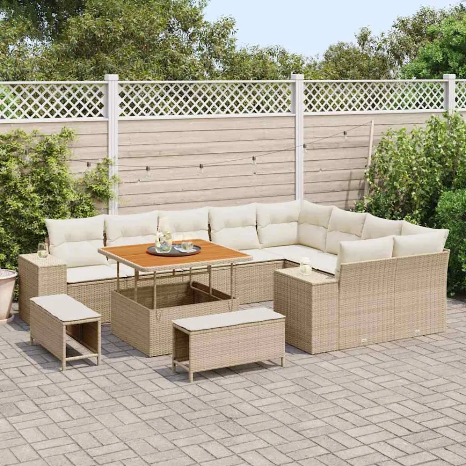 vidaXL Tuin Sofa Set 12 st Beige poly rattan, foto 3