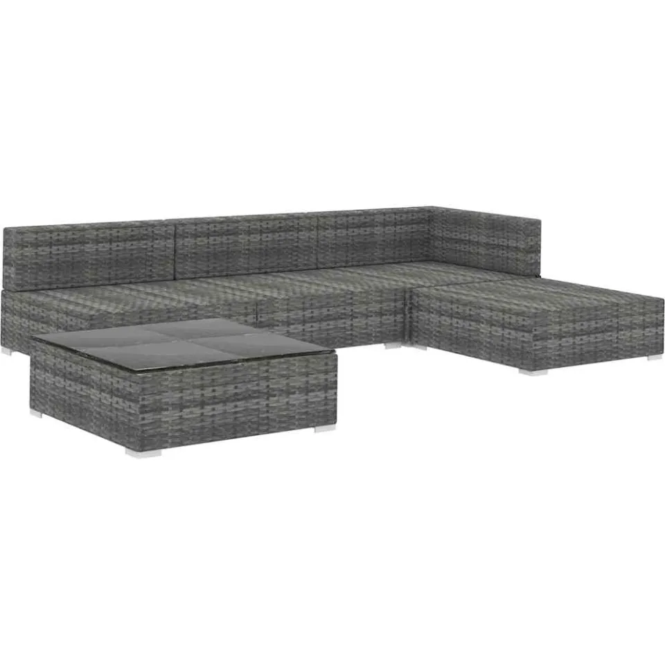 vidaXL 5-delige Loungeset met kussens poly rattan grijs, foto 3
