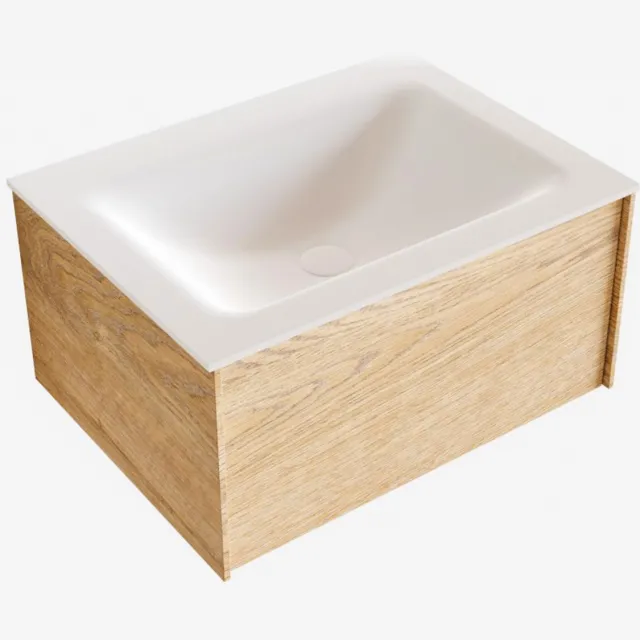 Boss & Wessing Badkamermeubel BWS Madrid Washed Oak 60x45x30 cm Mat Witte Solid Surface Wastafel (1 kraangat)