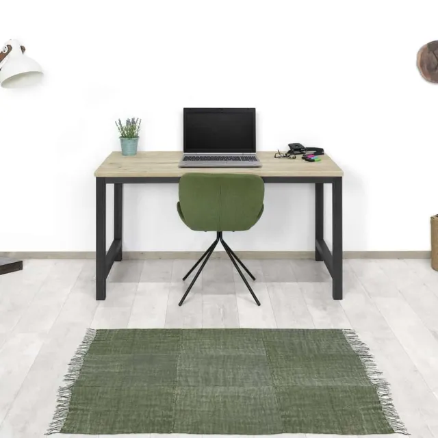 Steigerhouten bureau Bunn met industrieel onderstel