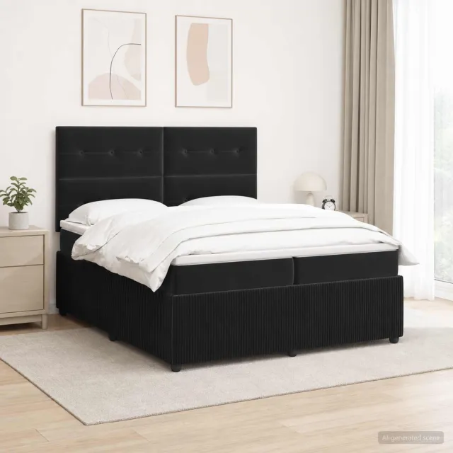 vidaXL LED Boxspring Bed met Matras Zwart 200 x 200 cm Fluweel