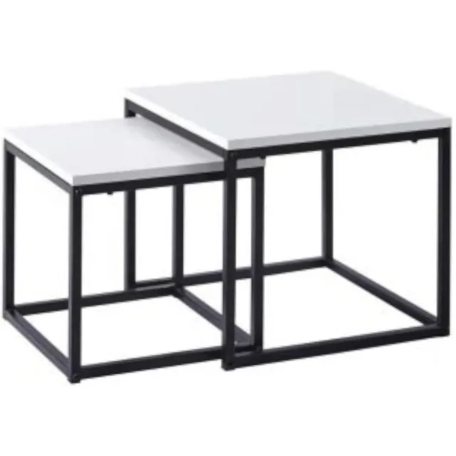 Furnitex ZY-07 Serie - Set van 2 Bijzettafels - Vierkant - Wit en Zwart Wit;Zwart