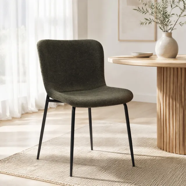 CHICFURN Eetkamerstoel - Hoge ronde rugleuning - Metalen poten - Groen