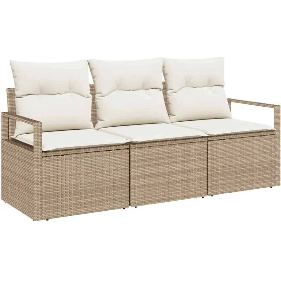 vidaXL Tuinbankenset 3 st Beige en Wit poly rattan