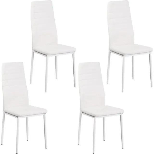 Venzor Set van 4 Moderne Eetkamerstoelen – Wit PU‑Leer met Metalen Poten – Comfortabele Keuken & Woonkamer Stoelen