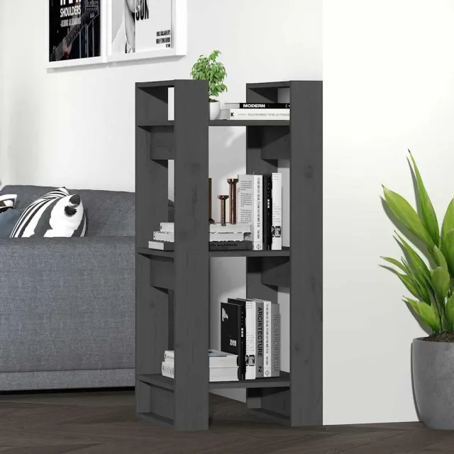 vidaXL Boekenkast/kamerscherm 41x35x91 cm massief grenenhout grijs, foto 2