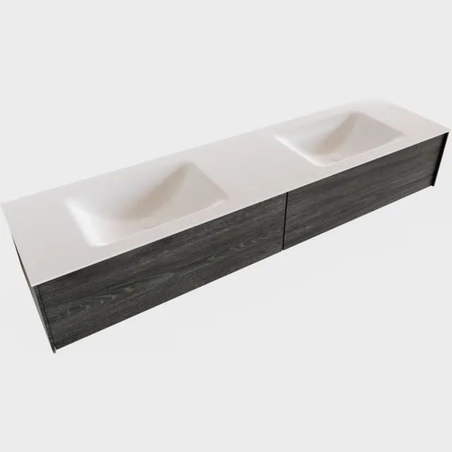 Boss & Wessing Badkamermeubel BWS Madrid Antraciet 180x45x30 cm Mat Witte Solid Surface Wastafel Dubbel (2 kraangaten, 2 lades)