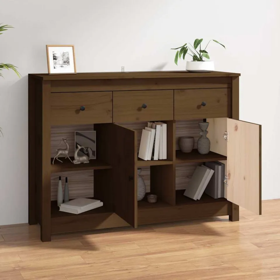 vidaXL Dressoir 100x35x74 cm massief grenenhout honingbruin bruin, foto 3