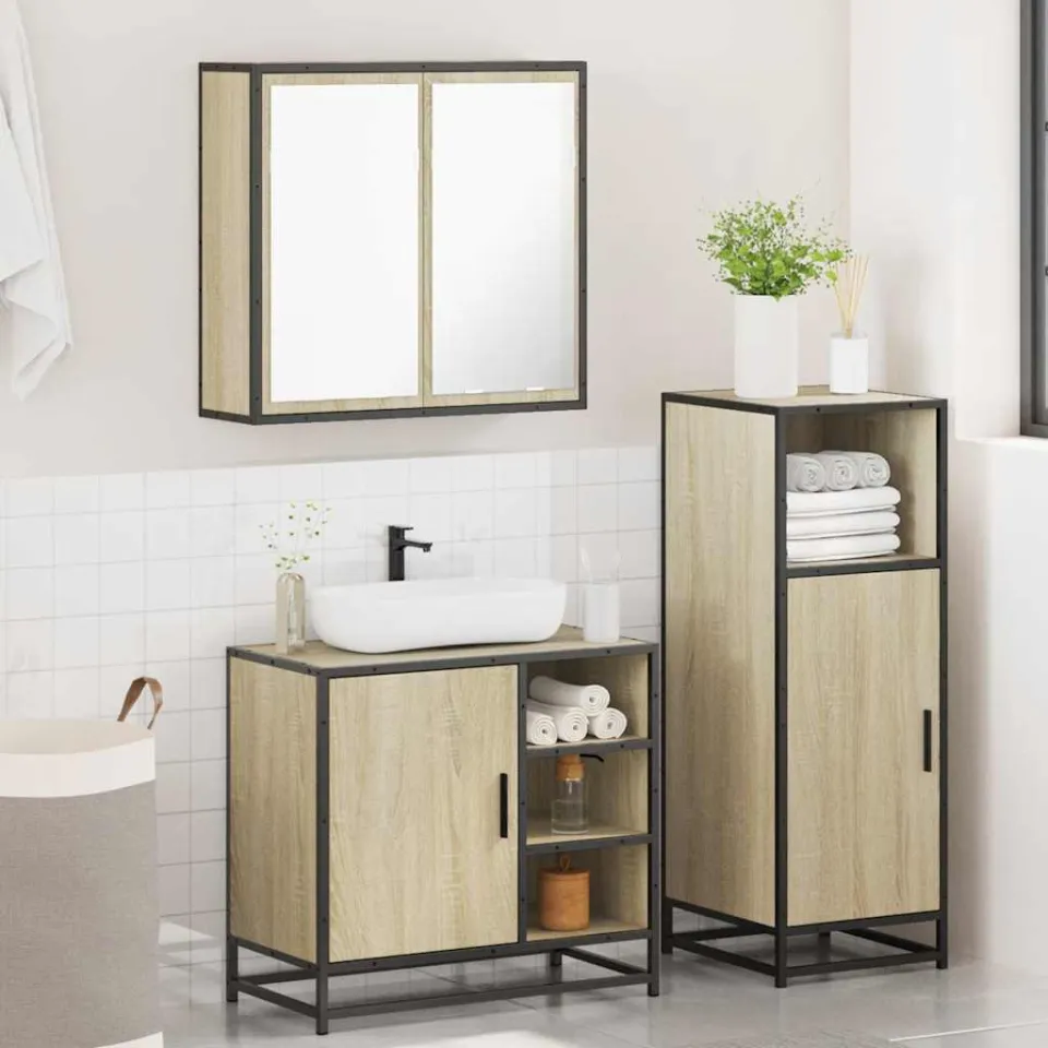 vidaXL 3-delige Badkamermeubelset bewerkt hout sonoma eikenkleurig, foto 4
