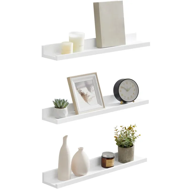 Songmics Wandplank - Wandplank Set van 2 - Zwevend Rek - Voor Fotolijsten en Boeken - Voor Woonkamer Slaapkamer Bad Keuken Wit