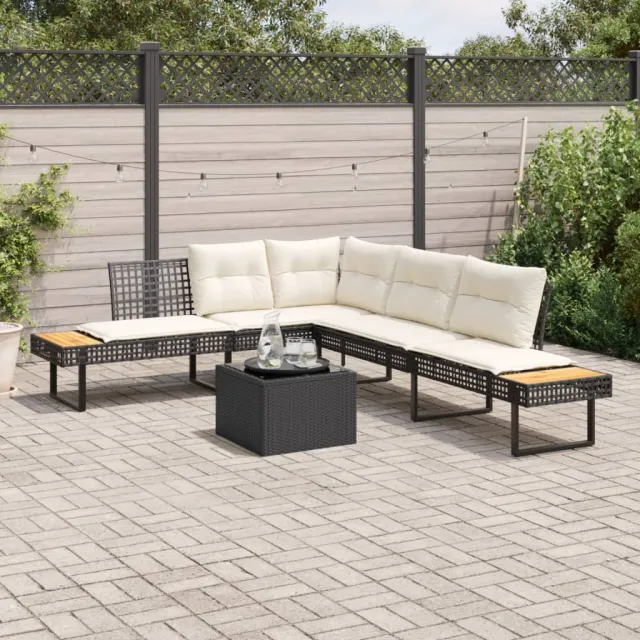 vidaXL 2-delige Loungeset met kussens poly rattan en glas zwart