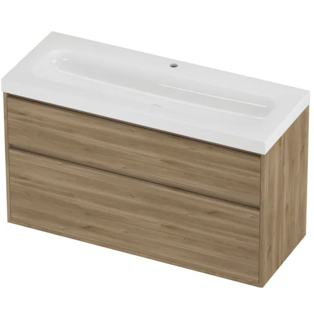 Proline Haga Badmeubelset Polystone Mezza 1 Kraangat Greeploos 120x46x73 cm Glans Wit Cider Oak Eiken