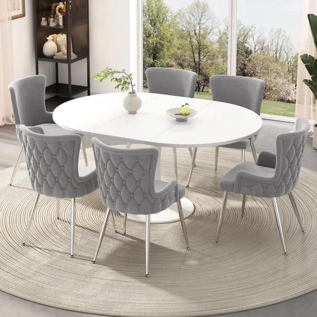 Welltin Eetkamerstoelen - Eetkamerstoel - set van 6 - Stoelenset - Eettafelstoel - Fluwelen eetkamerstoel, luxe loungestoel voor woonkamer/slaapkamer - Grijs