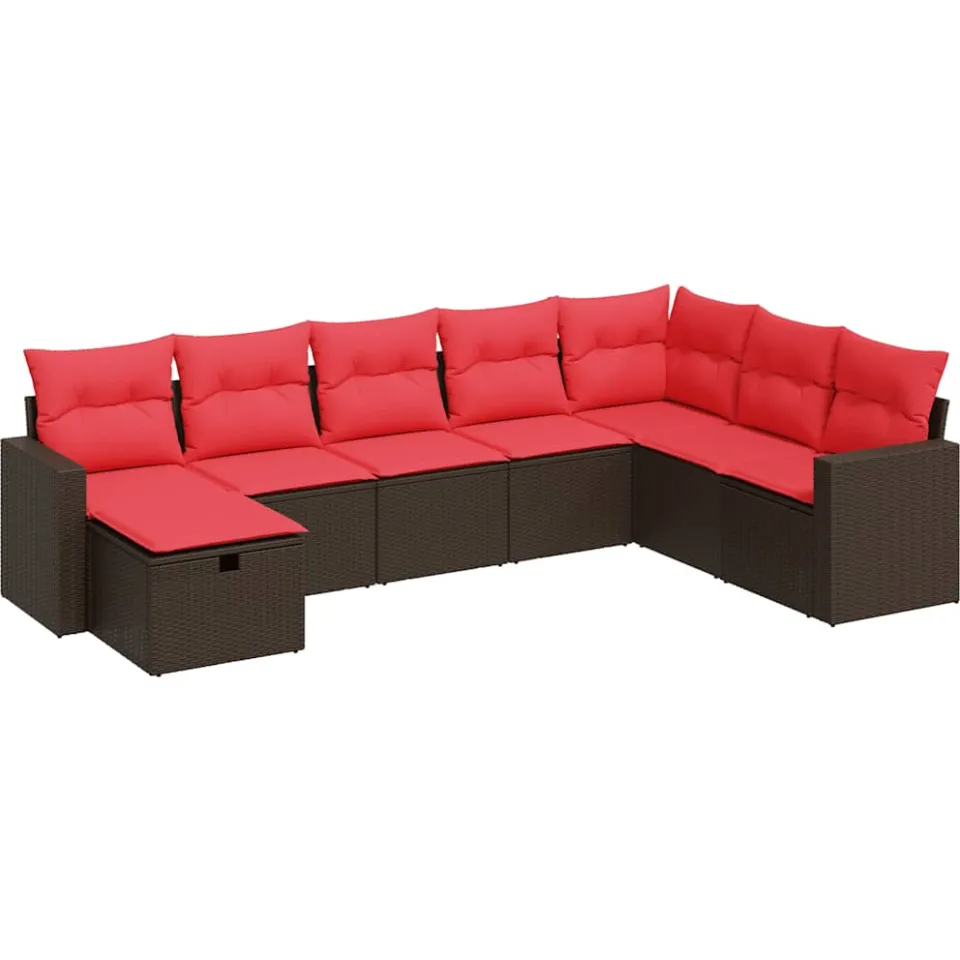 vidaXL 8-delige Loungeset met kussens poly rattan bruin, foto 3