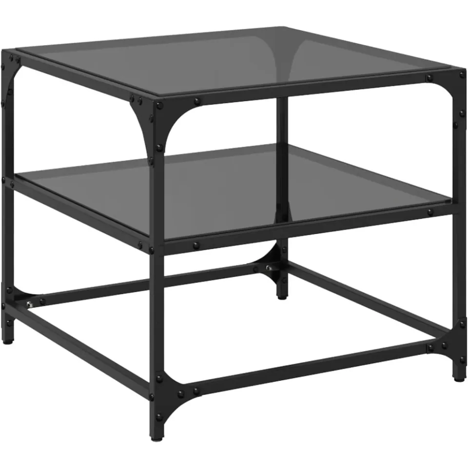 vidaXL Salontafels 2 st met zwart glazen blad 50x50x45 cm staal