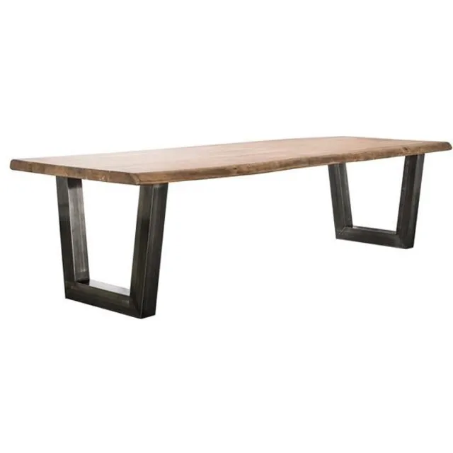 Industrieel In Huis Houten Eetkamertafel (300cm) Extra Grote Eetkamertafel voor 8-10 Personen van Massief Saja Hout - Industriële Dinertafel met Stevige Stalen U-Poten en Massief Houten Tafelblad (300x100x77) Natuurlijke Uitstraling Bruin