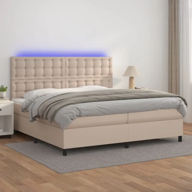 vidaXL Boxspring met matras en LED kunstleer cappuccinokleur 200x200cm Bruin