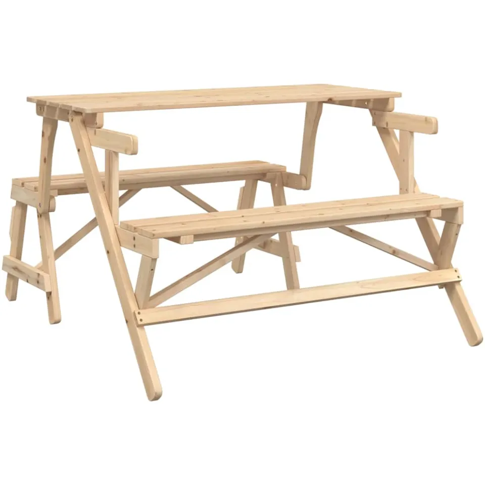 vidaXL Picknicktafel met banken 2-in-1 ombouwbaar massief vurenhout Bruin