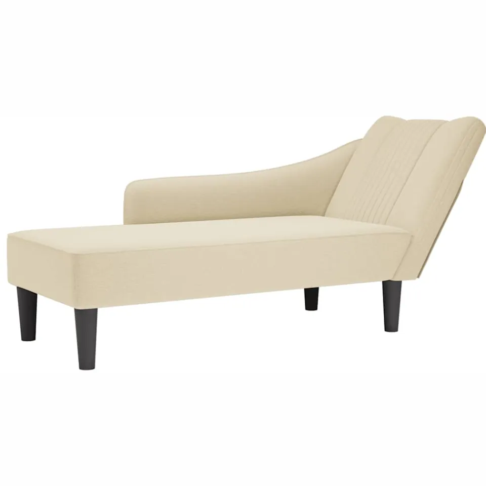 vidaXL Chaise longue met rechterarmleuning stof crèmekleurig, foto 4