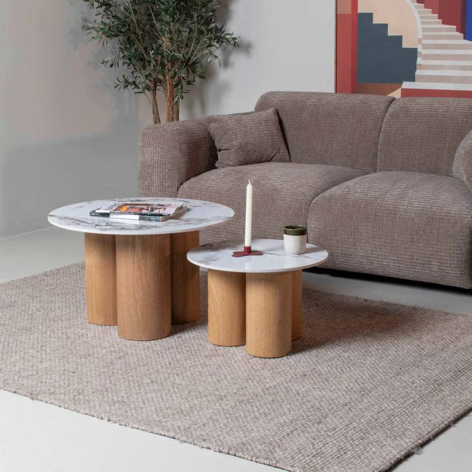 Giga Meubel Salontafel Alita - Wit Keramiek/Naturel - Ø70/50x42/32cm, foto 3