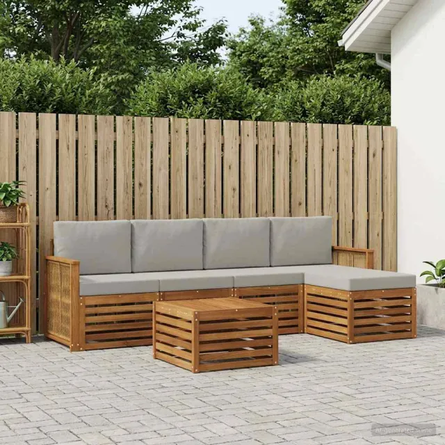 vidaXL Buiten bankenset 6 st 5-zits Naturel en lichtgrijs