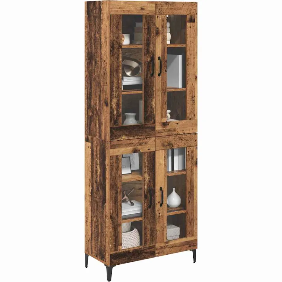 vidaXL Highboard Oud Hout 69,5 x 34 x 180 cm Bewerkt hout Bruin
