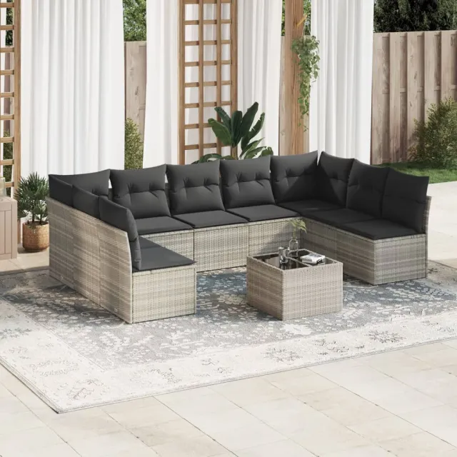 vidaXL 10-delige Loungeset met kussens poly rattan lichtgrijs grijs, foto 2