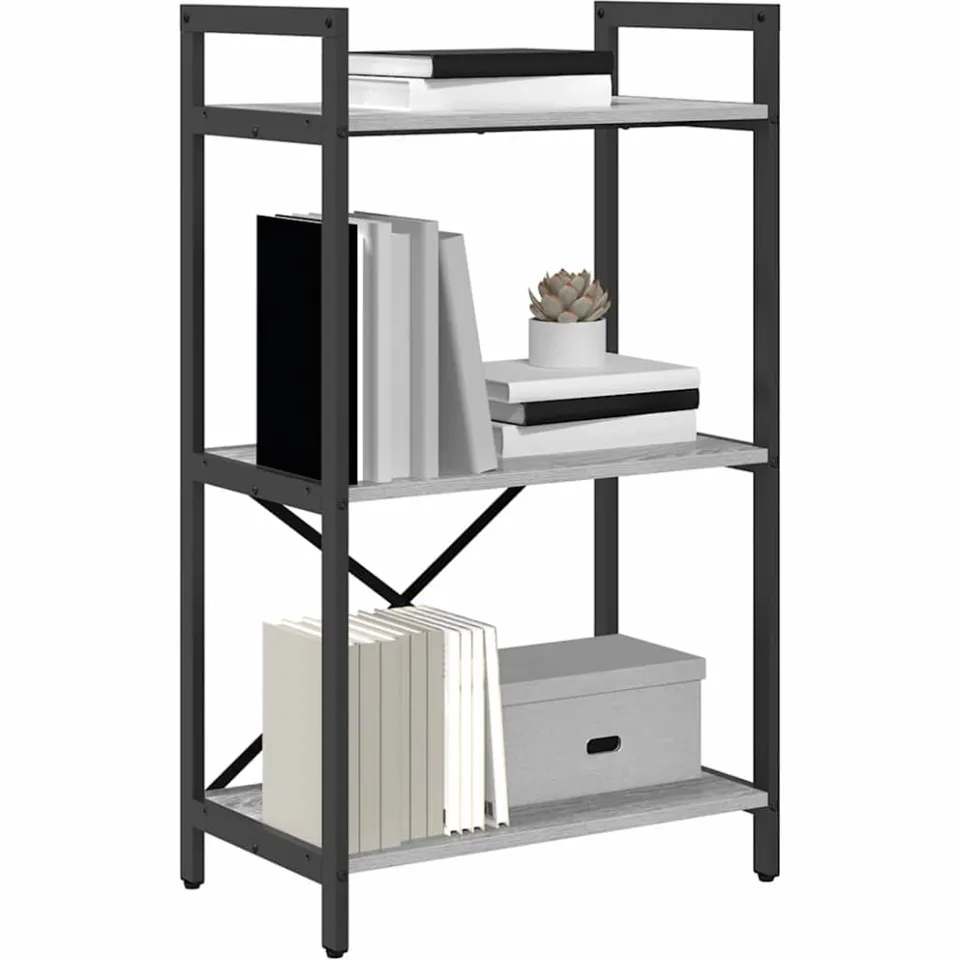 vidaXL Boekenkast 3-laags 56 x 34 x 96 cm Bewerkt hout Grijs Sonoma