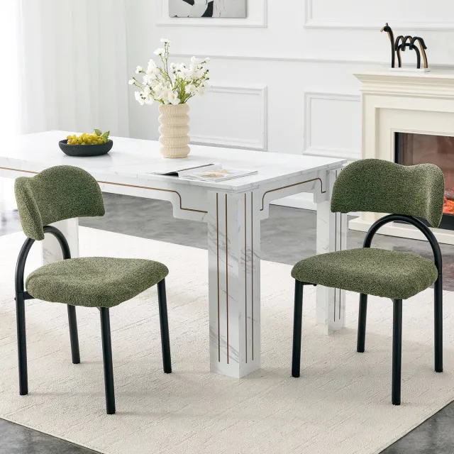 Wishdor Eetkamerstoel set van 2 - Gewatteerde zitting en rugleuning - Zwart metalen buisframe - Groen - 81,5 x 48,5 x 47 cm