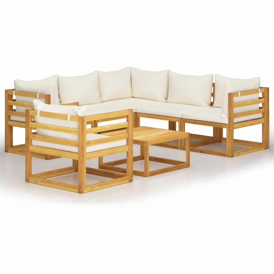 vidaXL 7-delige Loungeset met kussens massief acaciahout crème, foto 3