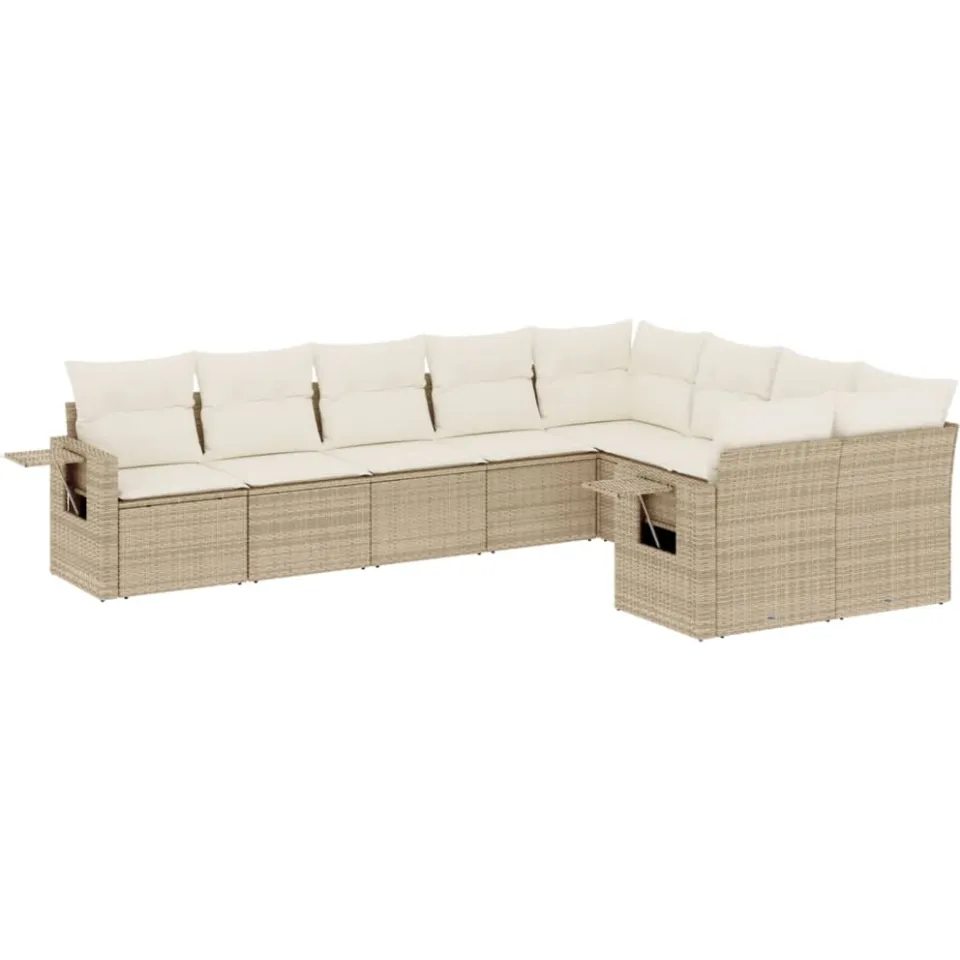 vidaXL 9-delige Loungeset met kussens poly rattan beige, foto 3