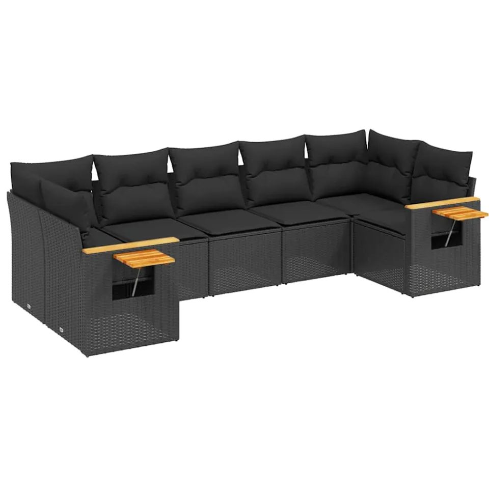 vidaXL 7-delige Loungeset met kussens poly rattan zwart, foto 3