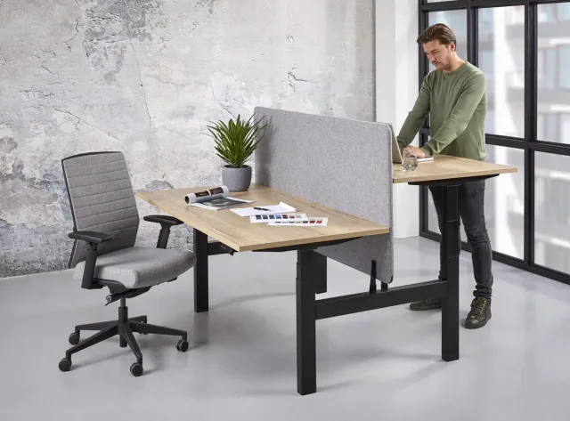 ABC Kantoormeubelen duo bench elektrisch zit/sta basic breed 180cm bladkleur kersen framekleur wit (ral9010) Wit (RAL9010)/Kersen