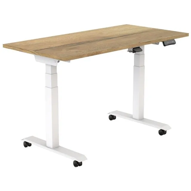 Euroseats Elektrisch Bureau - verstelbaar, opklapbaar en verrijdbaar - 180x80 cm - Wit frame - Natuur eik