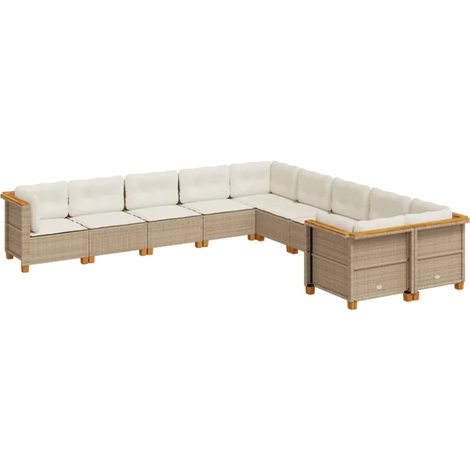 vidaXL 10-delige Loungeset met kussens poly rattan beige, foto 4