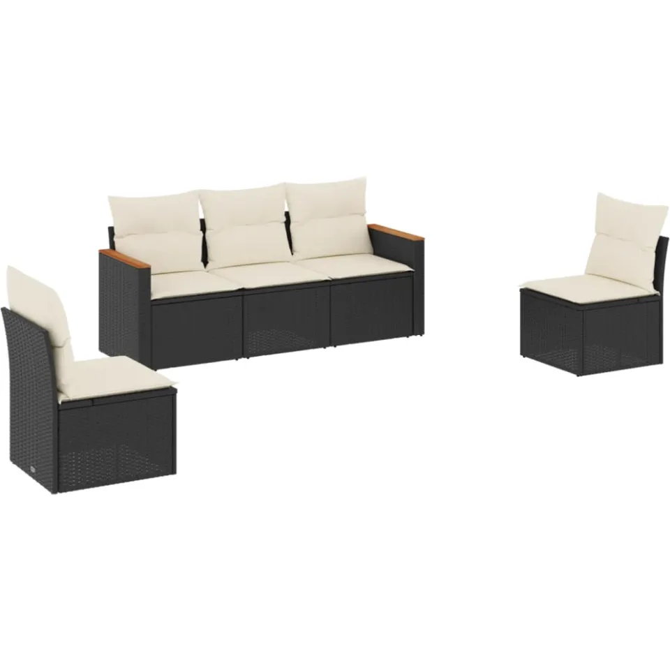 vidaXL 5-delige Loungeset met kussens poly rattan zwart, foto 4