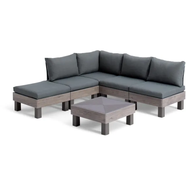 Keter Signature Elements Loungeset - 5 personen - met groene kussens - Cappuccino/Ashwood