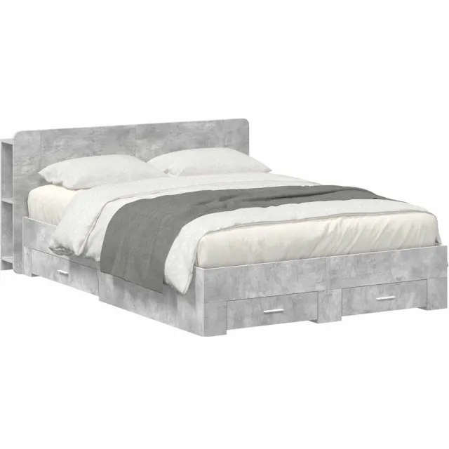 vidaXL Bedframe met opslag Betongrijs 150 x 200 cm Bewerkt hout