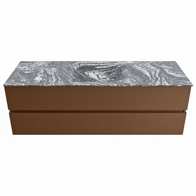 Mondiaz VICA-DLUX 150cm badmeubel onderkast Rust 2 lades. Inbouw wastafel CLOUD midden zonder kraangat, kleur Lava.