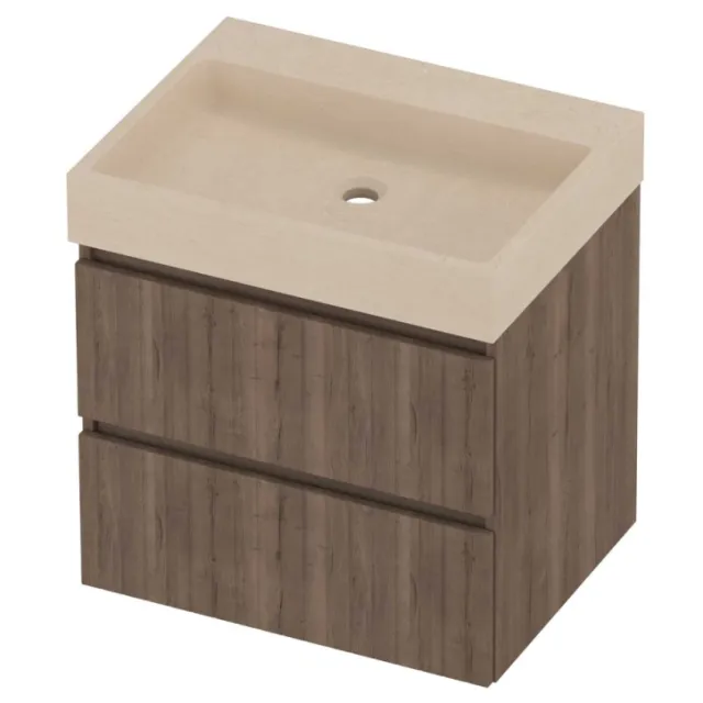 Proline Evoli Badmeubelset Hardsteen Loft Zonder Kraangat 60x46x62 cm Sand Stone Terra Oak Eiken