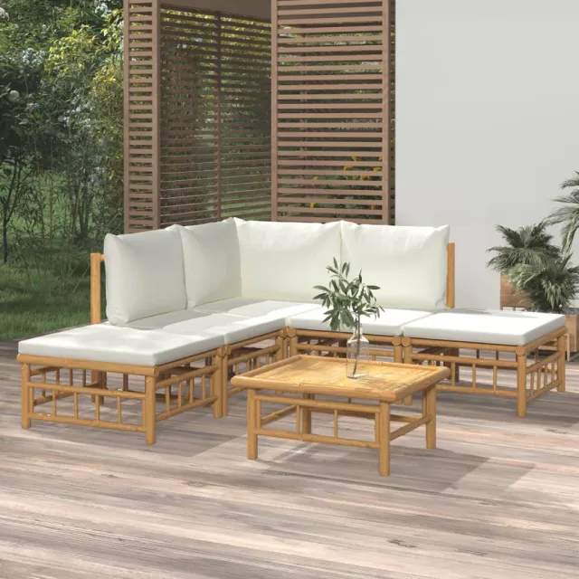 vidaXL 6-delige Loungeset met kussens bamboe crèmewit, foto 2