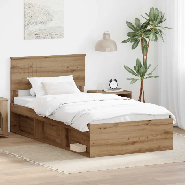 vidaXL Bedframe Artisanaal eiken 100 x 200 cm Massief grenenhout Bruin