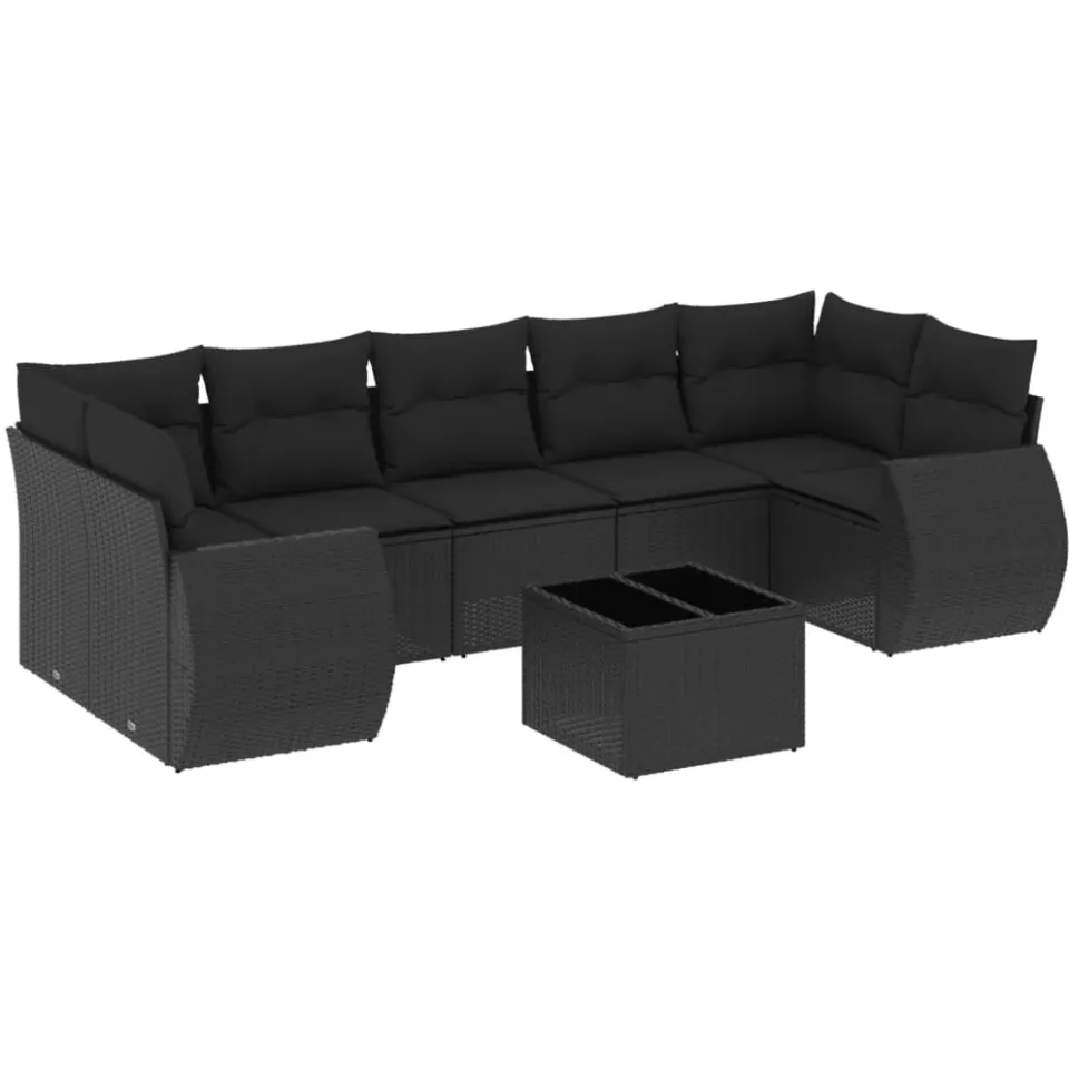 vidaXL 8-delige Loungeset met kussens poly rattan zwart