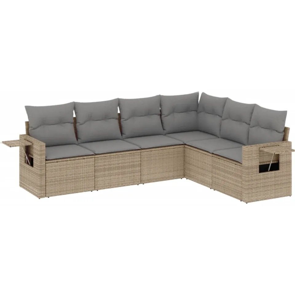 vidaXL 6-delige Loungeset met kussens poly rattan beige, foto 3
