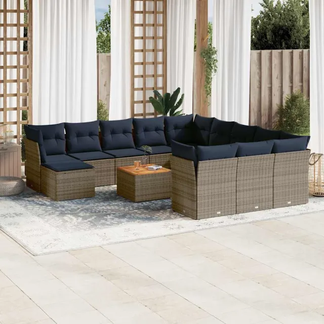 vidaXL 13-delige tuinbankset met kussens, grijs polyrotan, foto 2