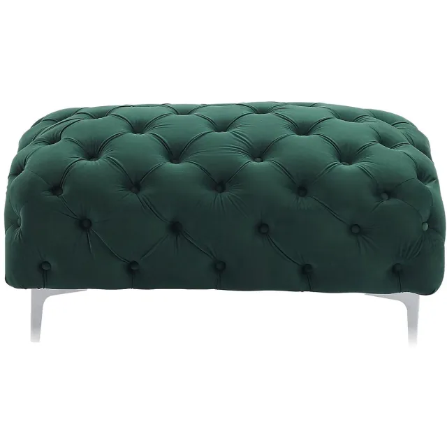 Vente-unique Chesterfield poef in groen fluweel EDWINA